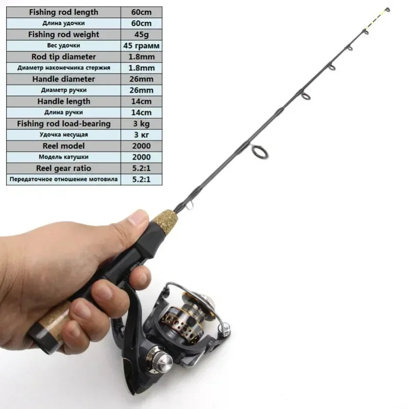 60cm 2 Tips Telescopic Rod Reel Combos Winter Ice Fishing Rod Fishing Reel Set Pole Tackle Carbon Pole Ice Fishing Rod Tools