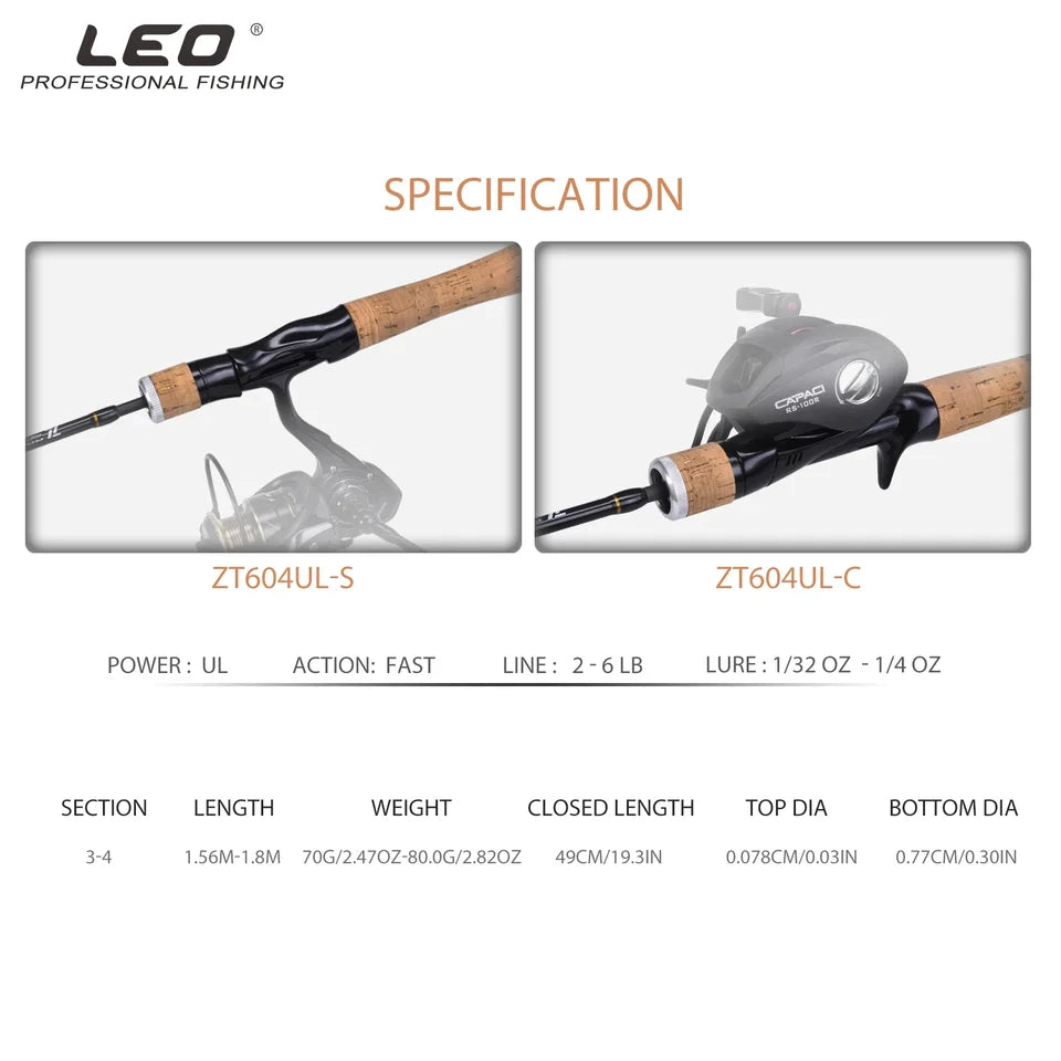 LEOFISHING Carbon Fishing Lure Rod Spinning Casting Fast UL Bait Finesse 523/604 Ultralight Fishing Rod Supplies Accessory