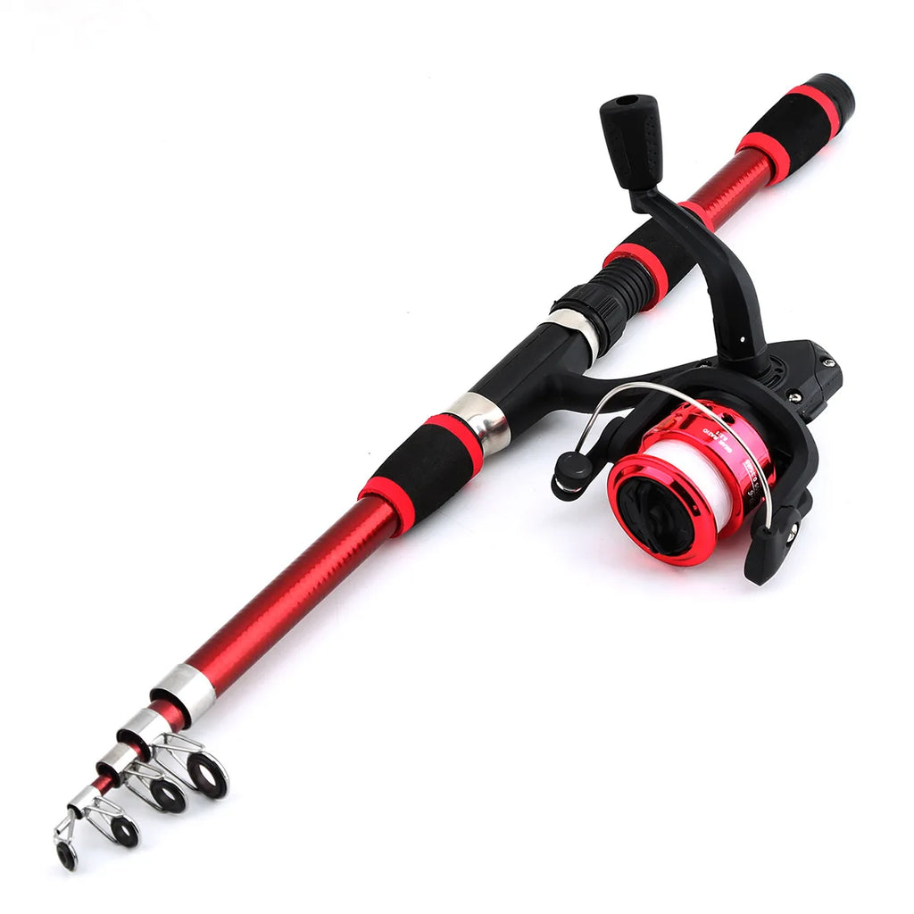 Fishing Pole Set Full Kits With Telescopic Fishing Rod And Spinning Reel Baits Hooks Travel Pole Set