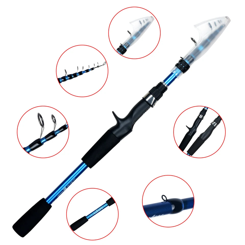 BIUTIFU Telescopic Spinning Casting Mini Fishing Rod 1.8/2.1/2.4m Travel Bastcasting 3-30g Ultralight Carbon Lure Trout Pole