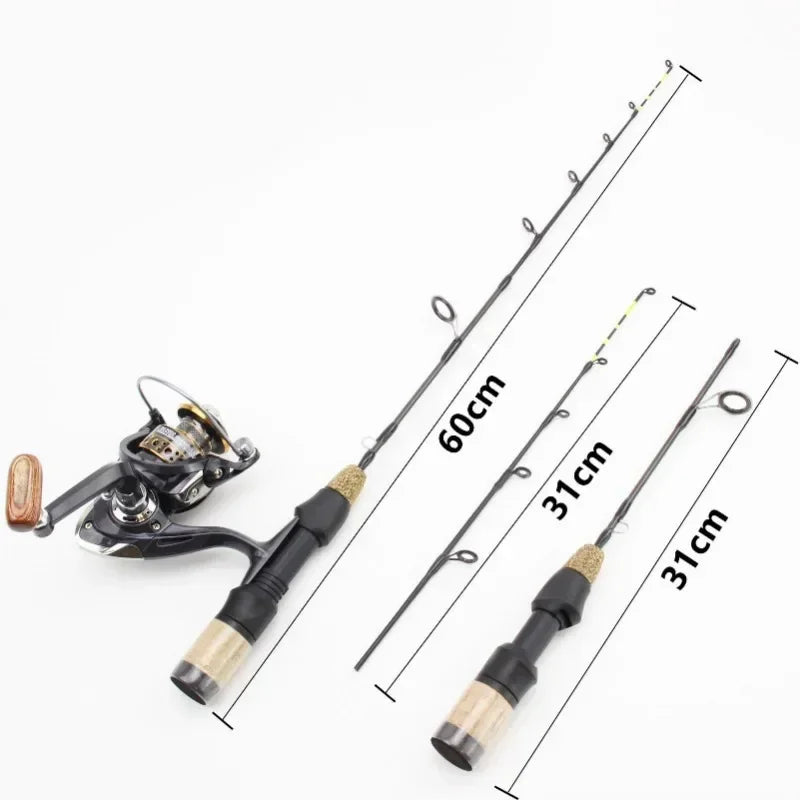 60cm 2 Tips Telescopic Rod Reel Combos Winter Ice Fishing Rod Fishing Reel Set Pole Tackle Carbon Pole Ice Fishing Rod Tools