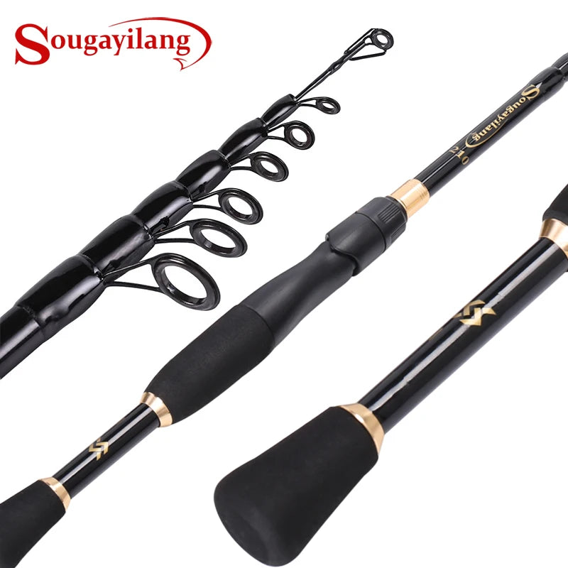 Sougayilang Telescopic Fishing Rod Ultralight Weight Spinning Fishing Rod Carbon Fiber Material 1.8-2.4m Fishing Rod Tackle