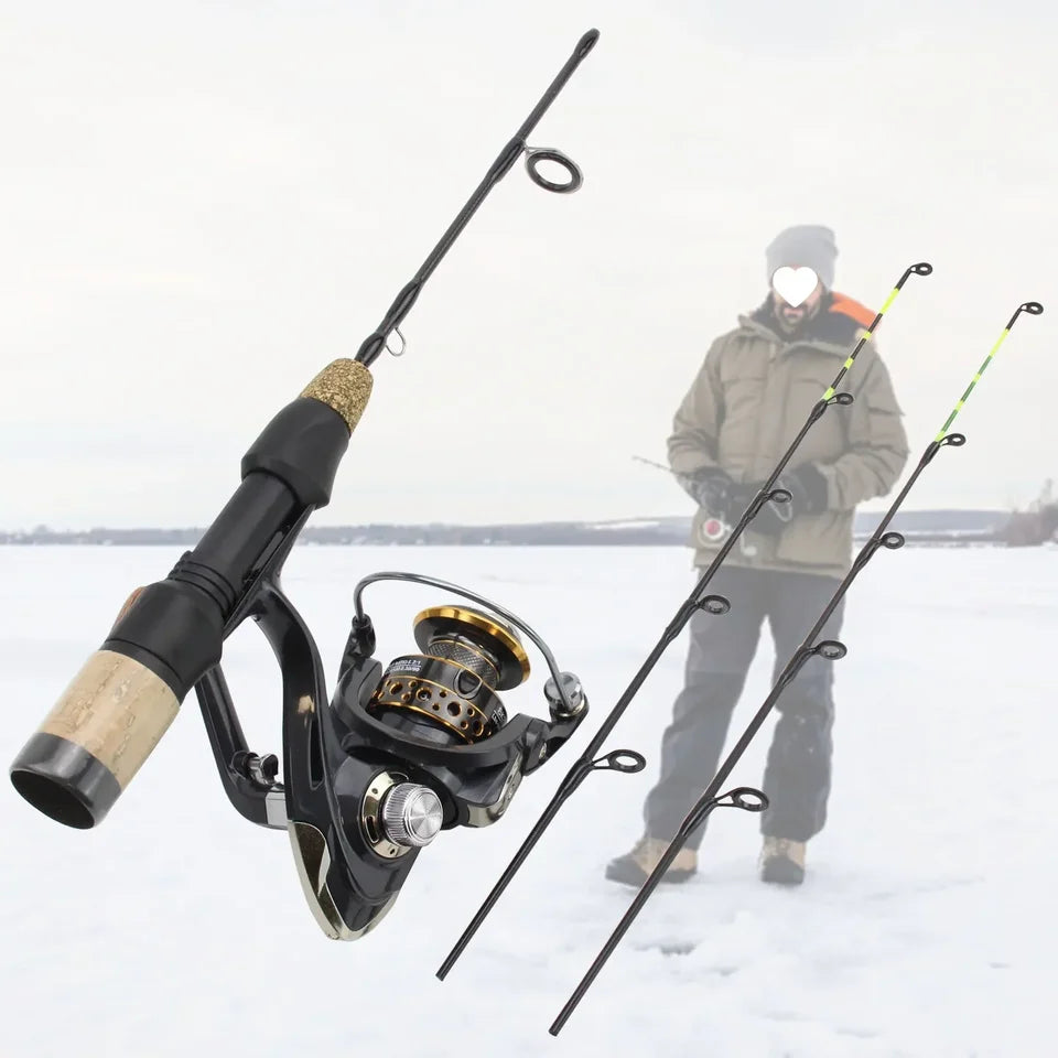 60cm 2 Tips Telescopic Rod Reel Combos Winter Ice Fishing Rod Fishing Reel Set Pole Tackle Carbon Pole Ice Fishing Rod Tools
